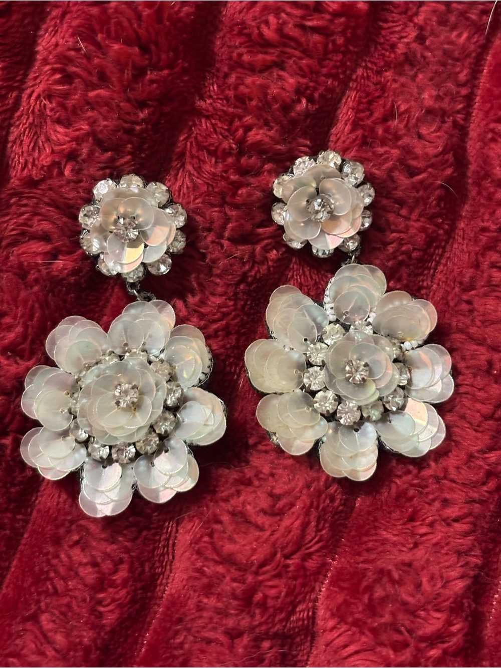 Statement Iridescent White Floral Drop Earrings
